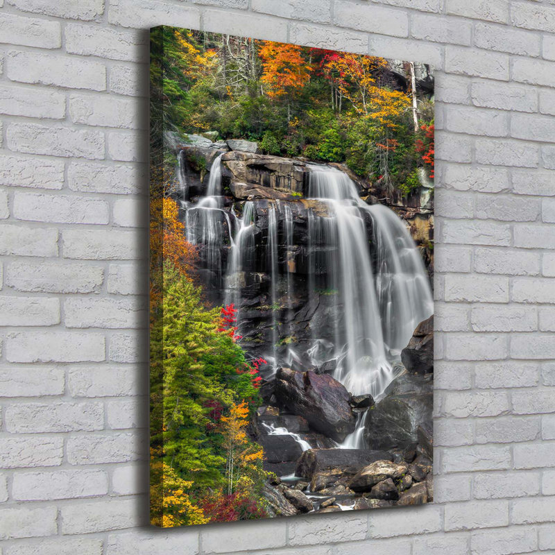 Waterfall In Autumn - Wrapped Canvas Print