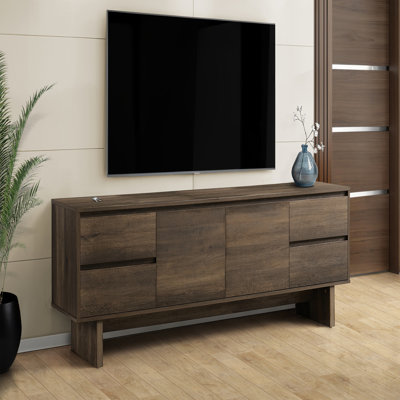 Meuble télé transitionnel et meuble multimédia avec tiroirs de rangement, armoire et finition stratifiée pour une vie moderne