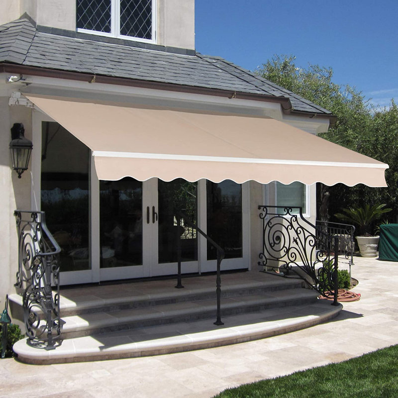 Barton 15'' Canvas Beige Cover Retractable Patio Awning, 15'' H x 120'' W x 96'' D