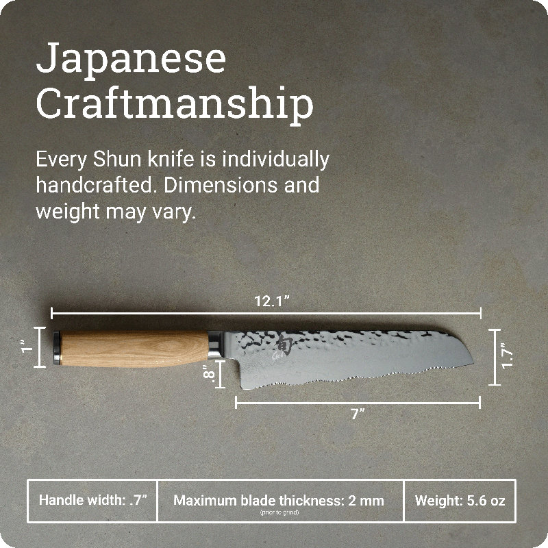 Couteau utilitaire dentelé 7 po Shun Premier Blond Master, couteau japonais fabriqué à la main, noyau VG-MAX avec revêtement en acier inoxydable Damas, manche en bois de kaki, précision et netteté