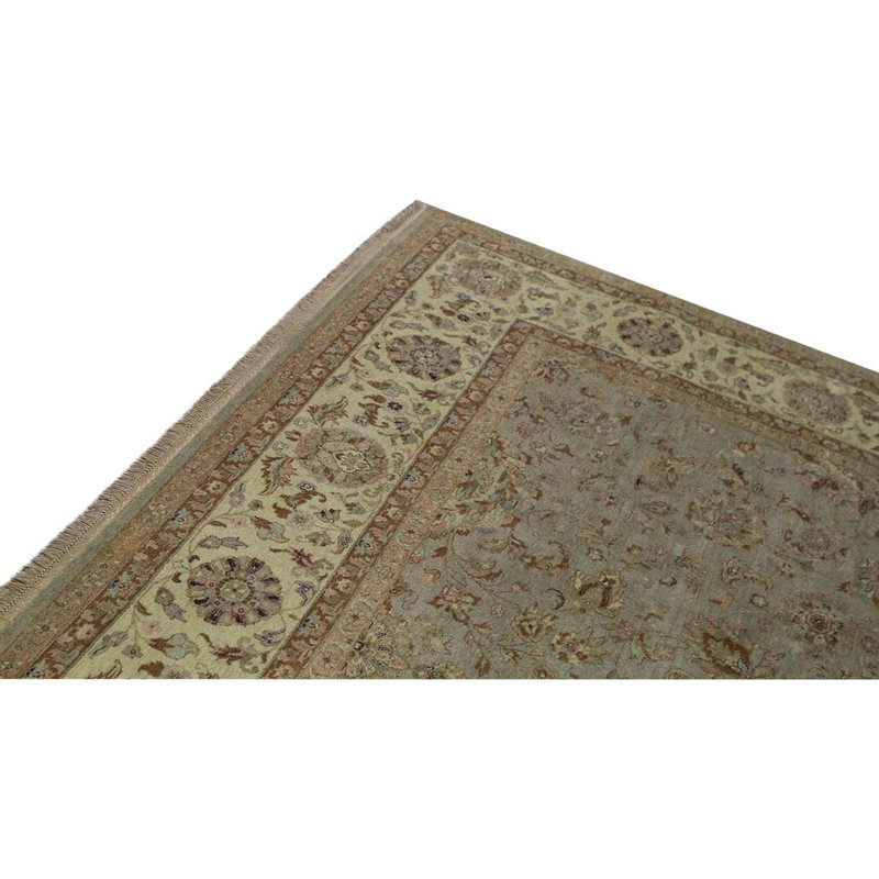 Tapis gris / brun en laine noué à la main de conception unique 9 pi 1 po x 11 pi 11 po