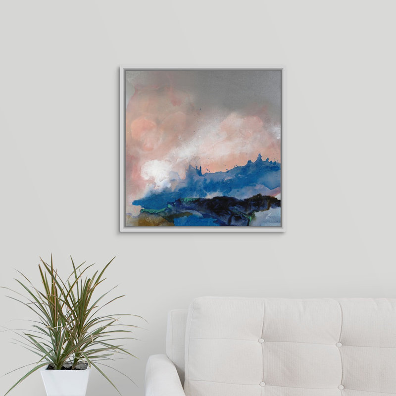 « blue etude ii », peinture sur toile, Cadre flottant blanc, H 21,7 po x l 21,7 po x P 1,75 po