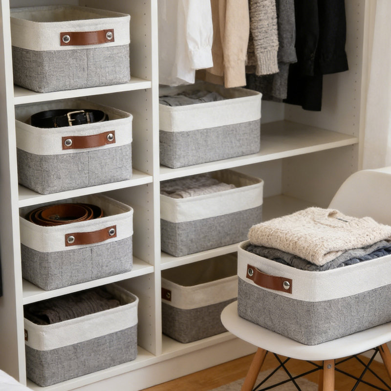Storage Baskets for Shelves (4-Pack) – Fabric Closet Organizer Bins with PU Leather Handles, Collapsible Metal Frame for Linens, Toys, Towels in Living Room, Bedroom, and Nursery