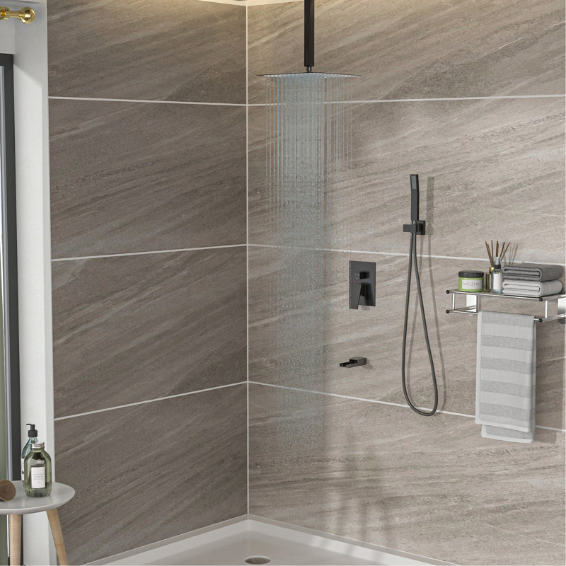 Oil Rubber Bronze Shower Gathering - 12" Ceiling Mount Waterfall Tub Spout 3 Function Rainfall & Handheld Showers -Balanced Valve Simple Installation Cleanliness Guarantee System With Feature 12 Inch