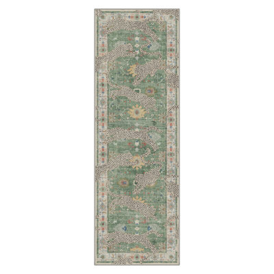 Allandale Safari Animal Print Leopard Machine Washable Green / Beige / Yellow Indoor Area Rug with Non-Slip Backing
