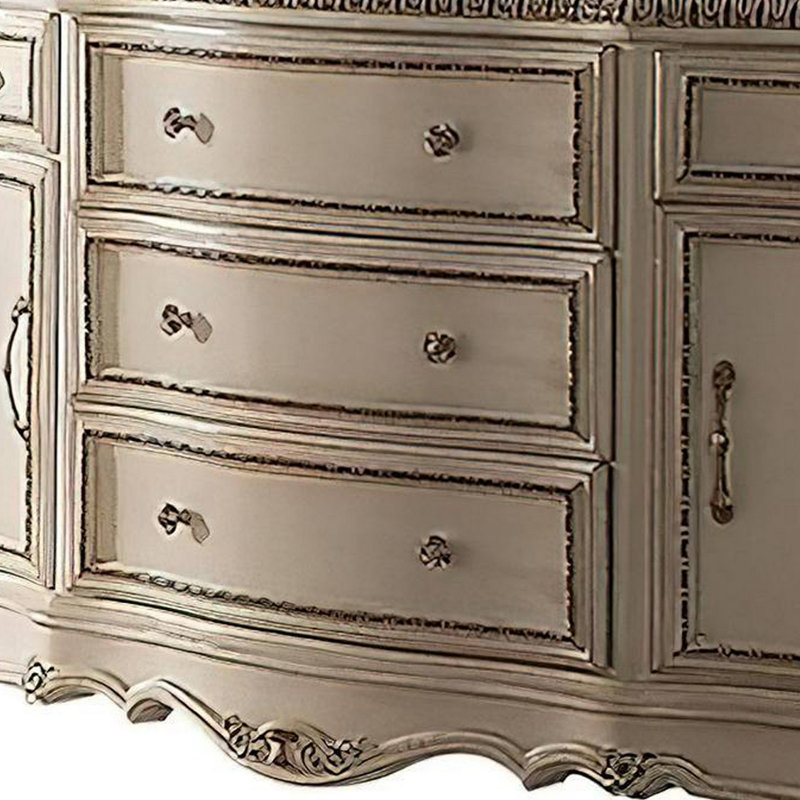 Vestavia 5-Drawer Combo Dresser in Antique Pearl, Antique Pearl/Cherry Oak