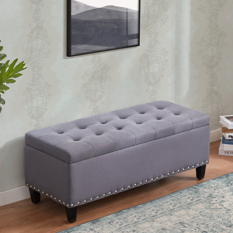 Repose-pieds de rangement rectangulaire en velours Ashtin, Cyan