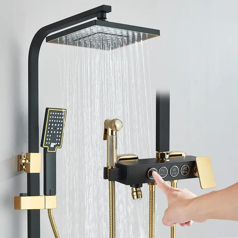 Robinet de douche noir et doré 8 po