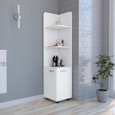 Freestanding Linen Cabinet, 2-Doors, Open Shelves -White