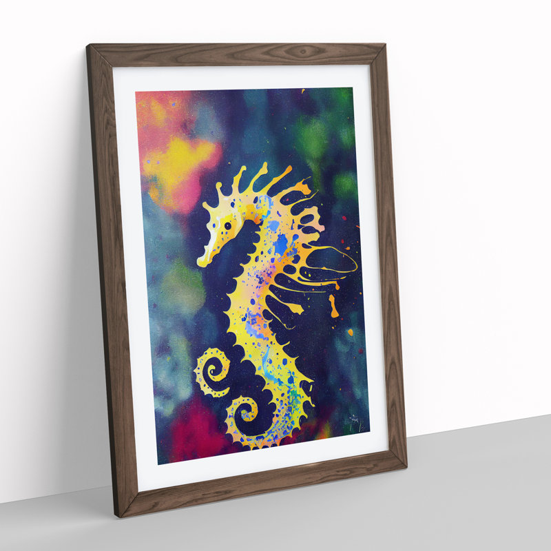 Seahorse Paint Splash No.2 - Single Picture Frame Painting, Brown Framed, 64cm H x 46cm W x 2cm D