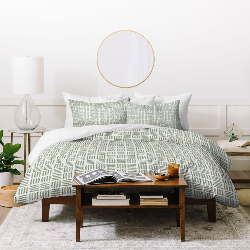  Housse de couette en microfibre campagnarde, Housse de couette pour lit simple, Vert / blanc