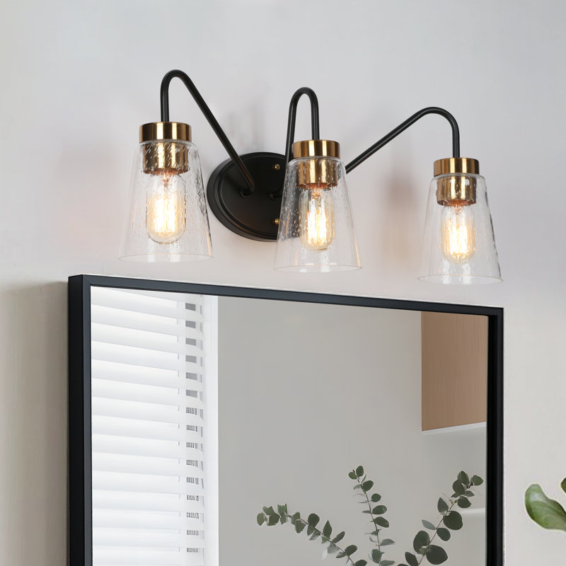 Éclairage pour meuble-lavabo moderne à 3 lumières noir / laiton à intensité variable Mylor
