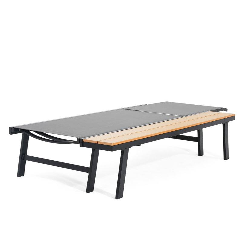 Méridienne légère en aluminium pour le jardin avec entretien - table d'appoint, 5 positions réglables, assise en filet, structure en grain de bois de 77 pouces de profondeur