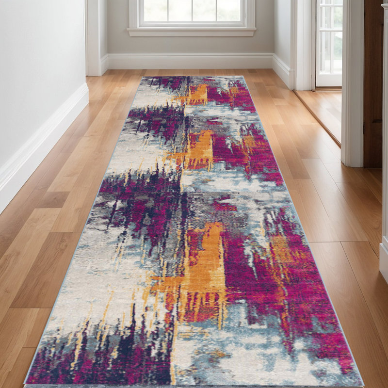 Tapis de couloir abstrait 16 po mauve et orange