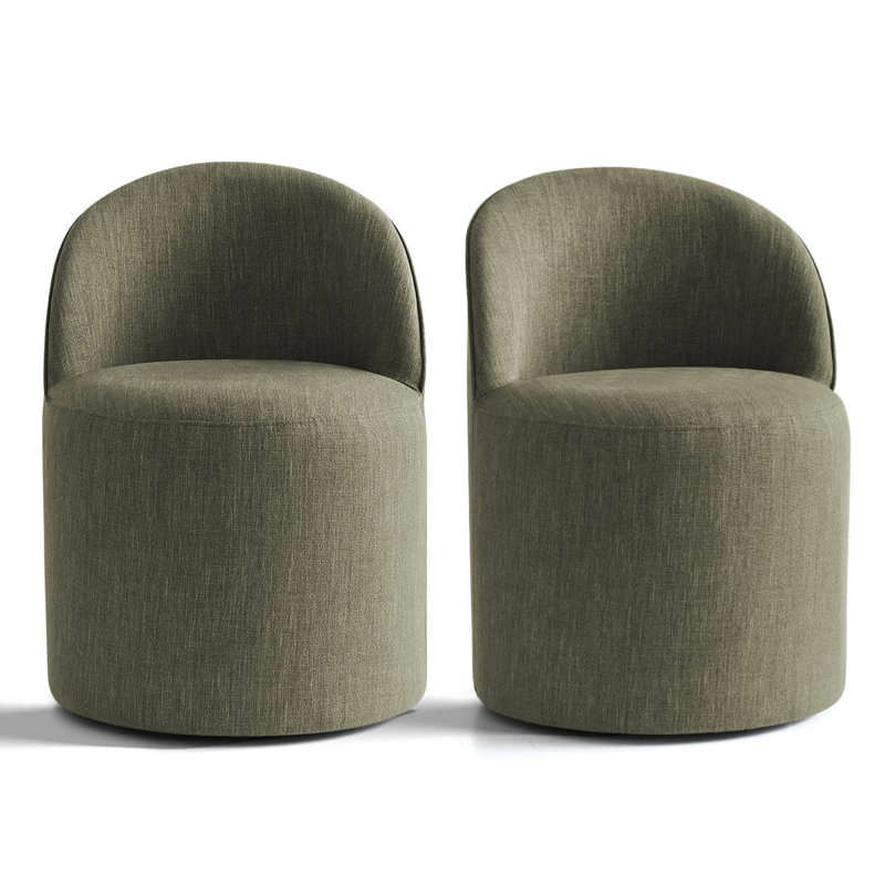 Chaises de salle à manger rembourrées pivotantes en tonneau avec roulettes cachées (ensemble de 2), Vert