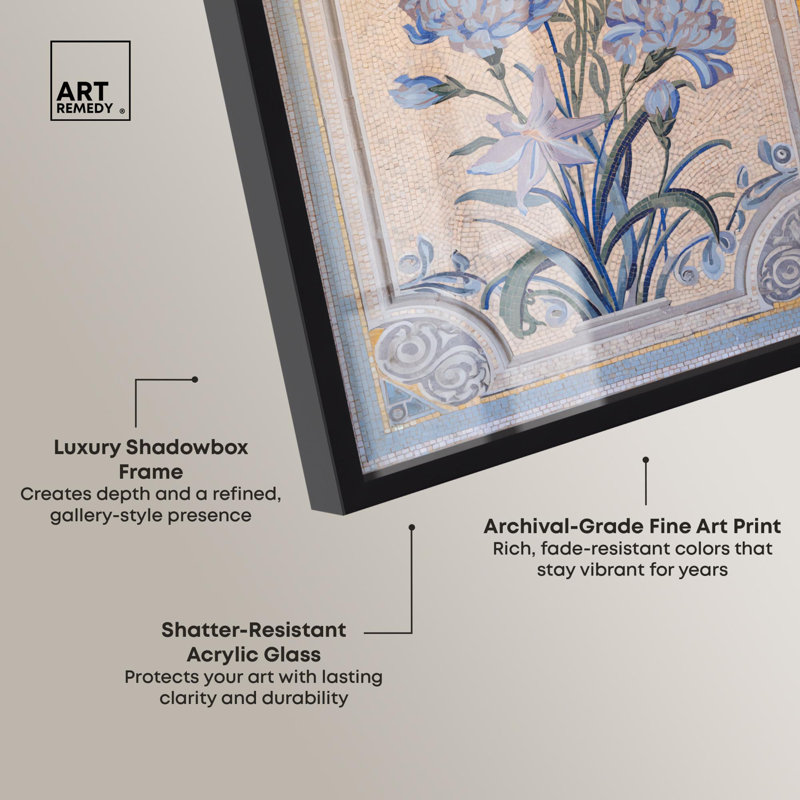 «Azure Bouquet Floral Art Shadowbox» par Art Remedy, Noir, H 16 po x l 11 po