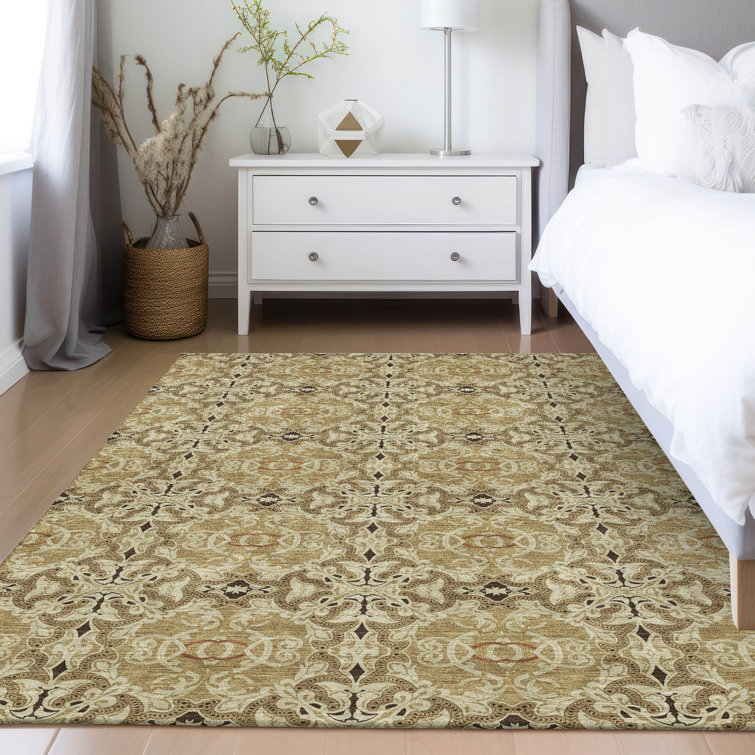 Lummus Washable Damask Indoor / Outdoor Rug