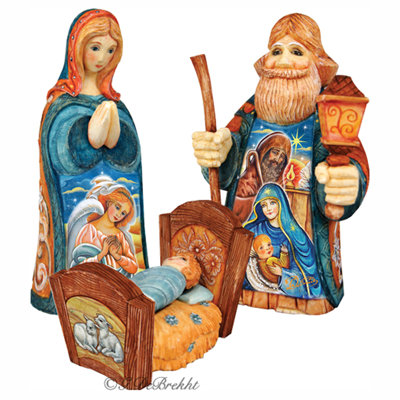 Derevo 3 Piece Nativity Wooden Box Set