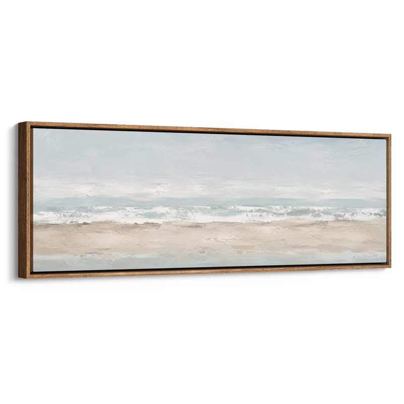 Toile encadrée extra large représentant un paysage serein de plage côtière pâle, H 20 po x l 60 po, Naturel