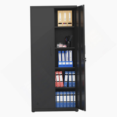 High Storage Cabinet With 2 Doors And 4 Partitions To Separate 5 Storage Spaces