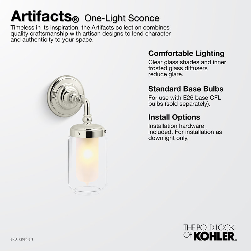 Artifacts 2 Light Indoor Bathroom Vanity Light Fixture, Downlight Position Only, UL Listed, Polished Chrome