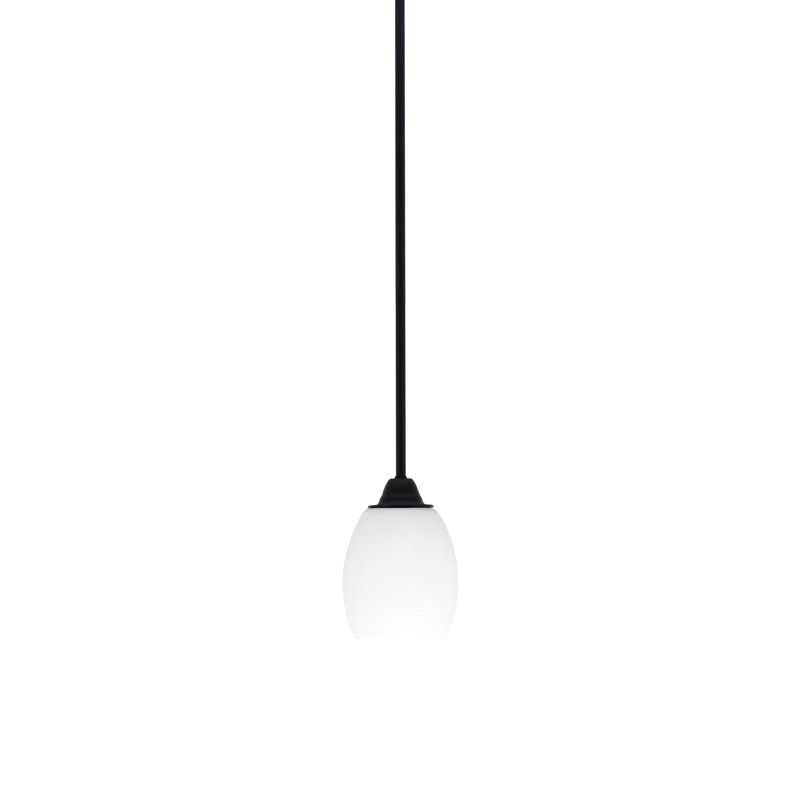Paramount Stem Hung Pendant Shown In Matte Black Finish With 5" White Linen Glass