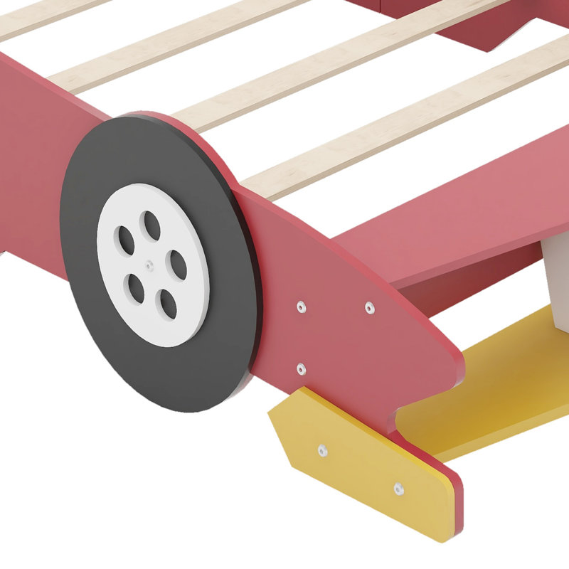 Platform Bed in Race Car Shape with  Wheels, Red