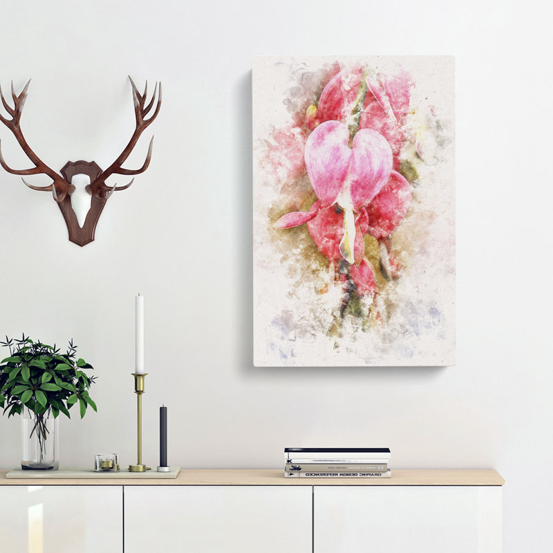 Pink Bleeding Heart Flowers - Wrapped Canvas Painting, 60cm H x 40cm W x 3cm D