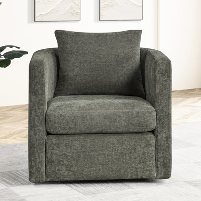 Chaise pivotante grise à 360 degrés, revêtement performant, siège et dossier réversibles, coussin à ressorts ensachés, fauteuil de 30,98 po de largeur et de 67,22 lb avec tissu doux pour animaux de compagnie, fonction, coussins, siège, hauteur 32,69 po