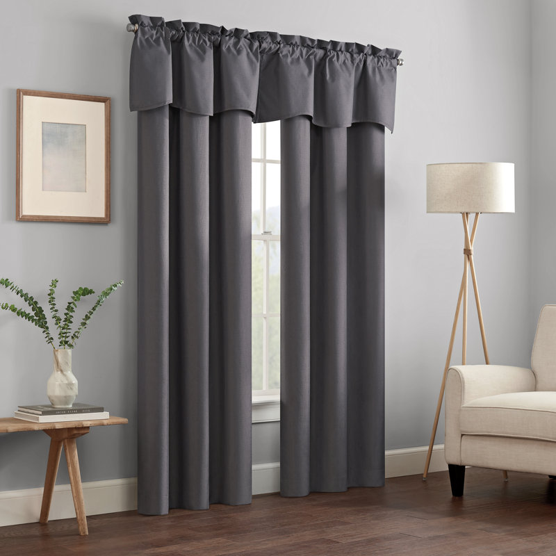 Charcoal Scalloped Blackout Rod Pocket Valance, 42" x 18"