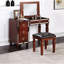 Meuble-lavabo classique de couleur cerise pour la chambre à coucher avec tabouret rembourré confortable et tiroirs rembourrés traditionnels-2002140934