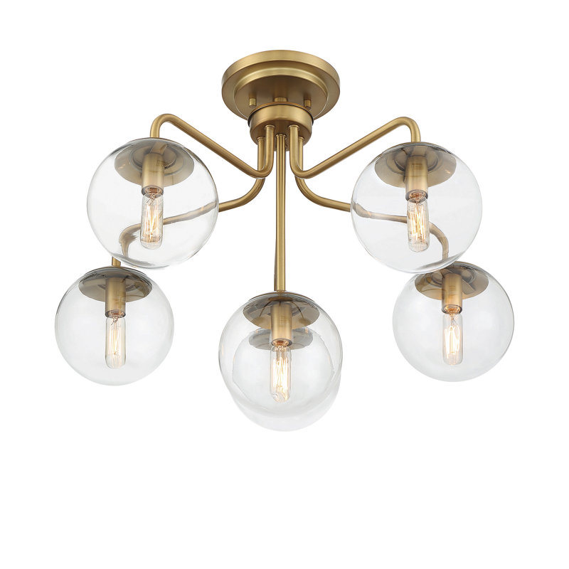 Plafonnier 6 lumières en laiton chaud Chemise, Laiton, Transparent