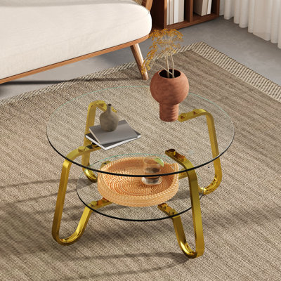 Table basse d'inspiration rétro avec cadre en métal doré à double couche en verre trempé de 31,5 x 17,7 pouces, pour coin de lecture Table basse de style rétro avec cadre, facile à nettoyer