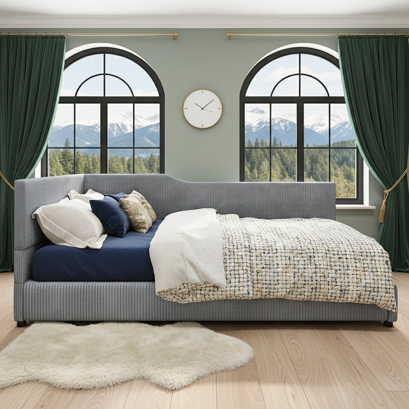 Full Size L-Shaped Corduroy Daybed with Luxurious Comfort and Spacious Design for Modern Living, Gray