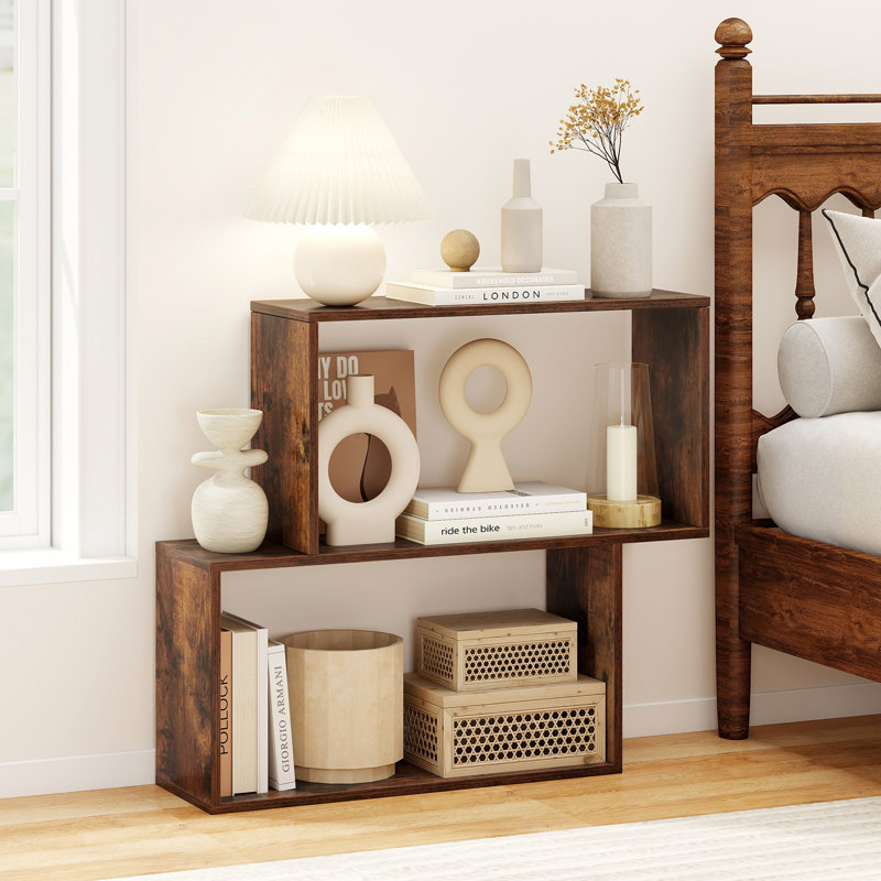 70cm H x 80cm W Geometric Bookcase, Brown