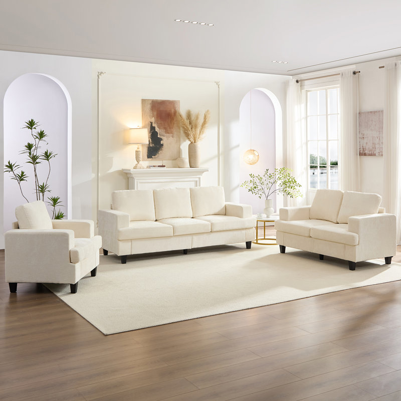 Ensemble de canapé en chenille 3 pièces avec housses amovibles lavables, Beige