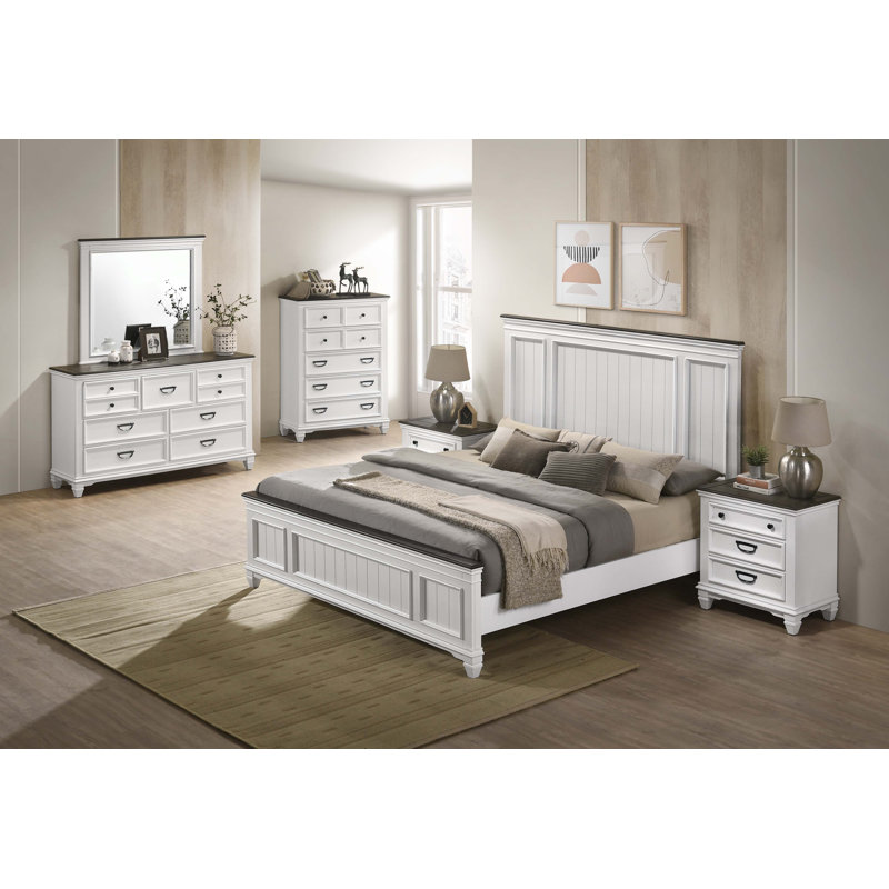 Ensemble de chambre à coucher en bois 6 pièces Clelane, Ensemble de 6 pièces : lit, 2 tables de chevet,, Grand lit