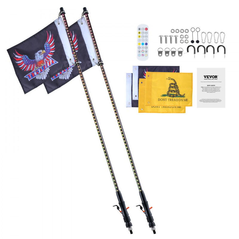 Lumière de fouet de 3 pi, lumière à DEL avec télécommande APP et rf, fouets de chasse éclairés RVB imperméables avec 4 drapeaux, pour UTV, VTT, motos, RZR, Can-am, camions, tout-terrain, karts