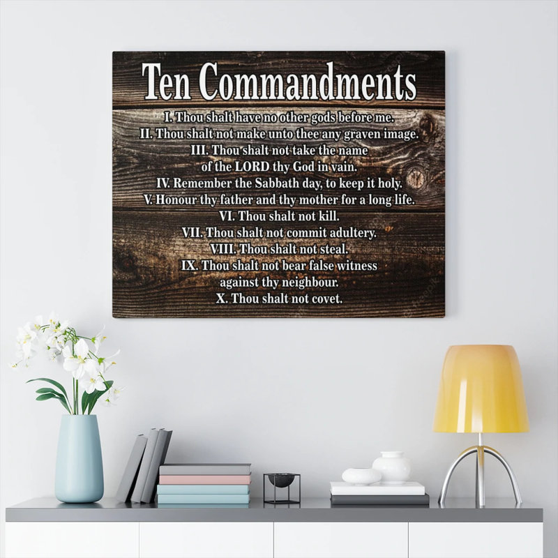 Ten Commandments Gold Tablets - Impression sur toile tendue, H 18 po x l 24 po x P 1,25 po
