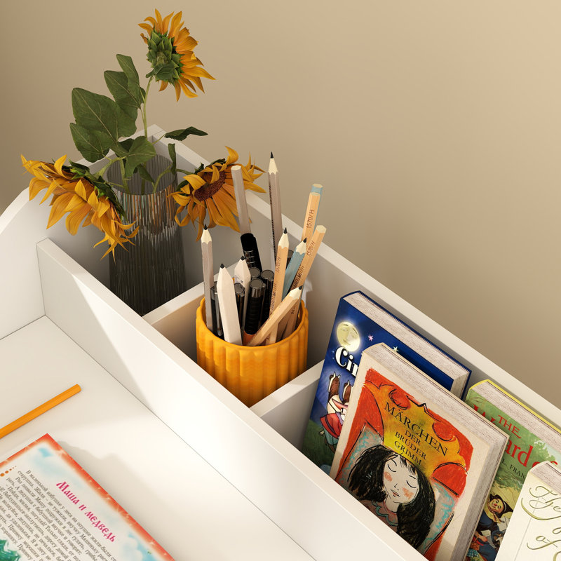 Ensemble de bureau et de chaise pour enfants, table d'étude avec tablettes de rangement, blanc