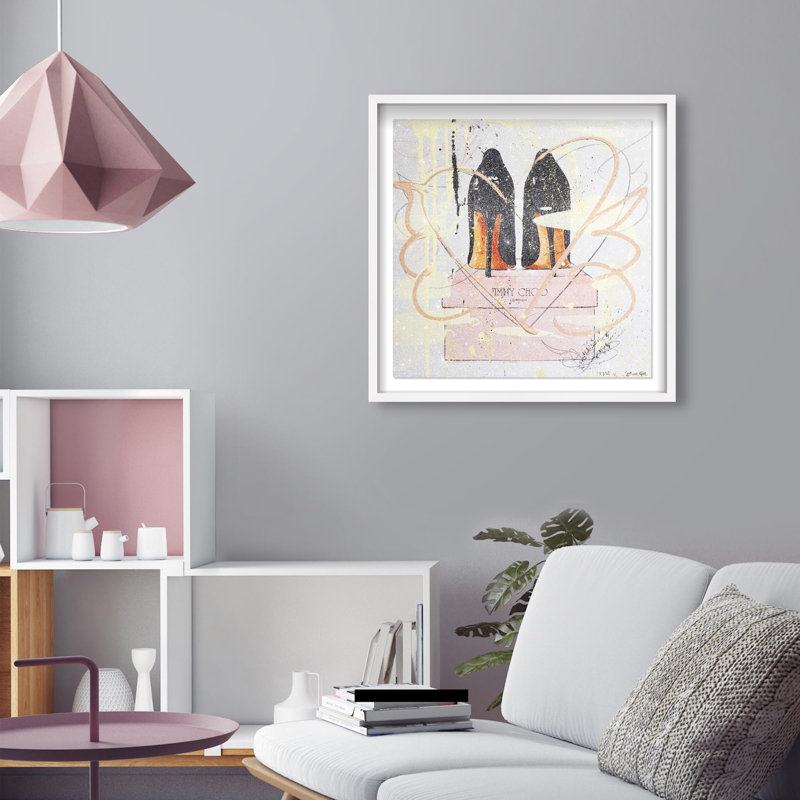 Oliver Gal Blush Walk Revisited Fashion - Diamond Dust Shadowbox Framed Wall Art, 25.5" H x 25.5" W, White