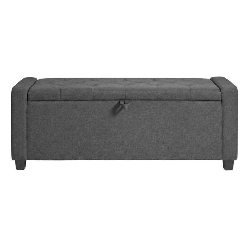 Storage Chest Bench With Legs, Storage Ottoman, End Of Bed Bench With Safety Hinges, Linen-Look Fabric, Gray, Gray