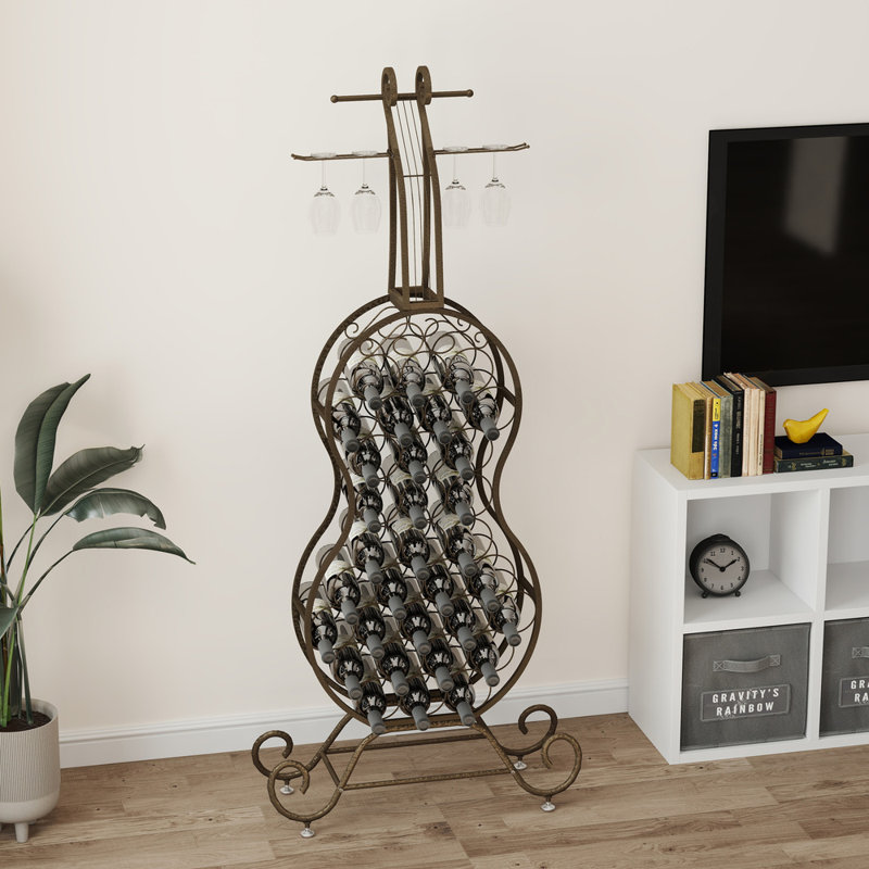 Étagère à vin de style violoncelle autoportante (or rustique) Cello