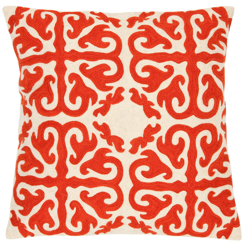 Embroidered Canvas Reversible Throw Pillow, 18" x 18", Orange Sunburst