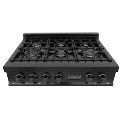 Black Stainless Steel 36" Gas Cooktop with 6 Burners