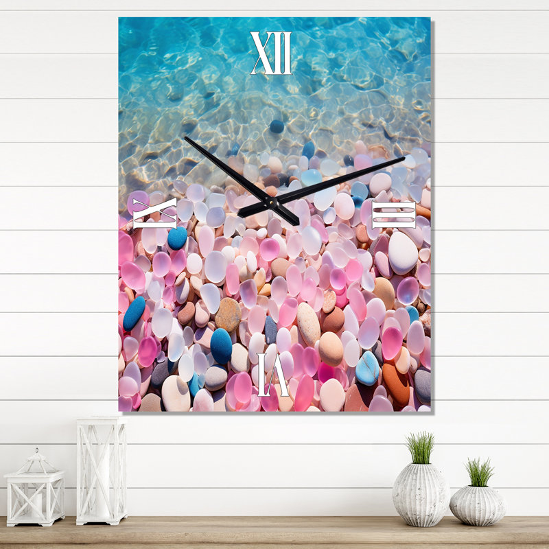 Horloge murale Pebbels On Blue Azure Beach - Abstract Botanicals, H 28 po x l 12 po x P 1 po