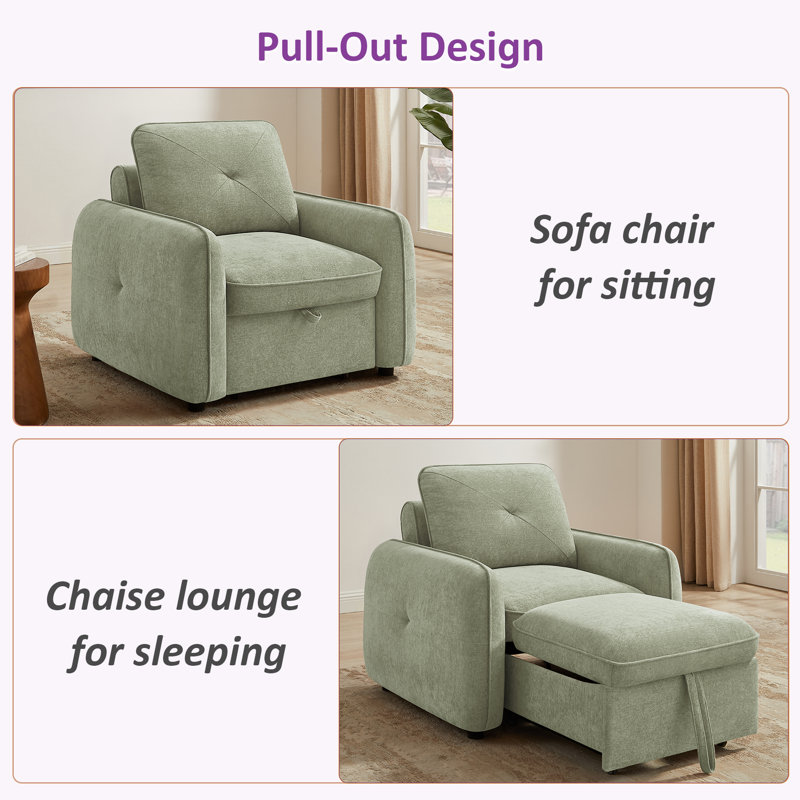 40.94'' Upholstered Pull-Out Accent Chair, Convertible Sleeper Chair, Green