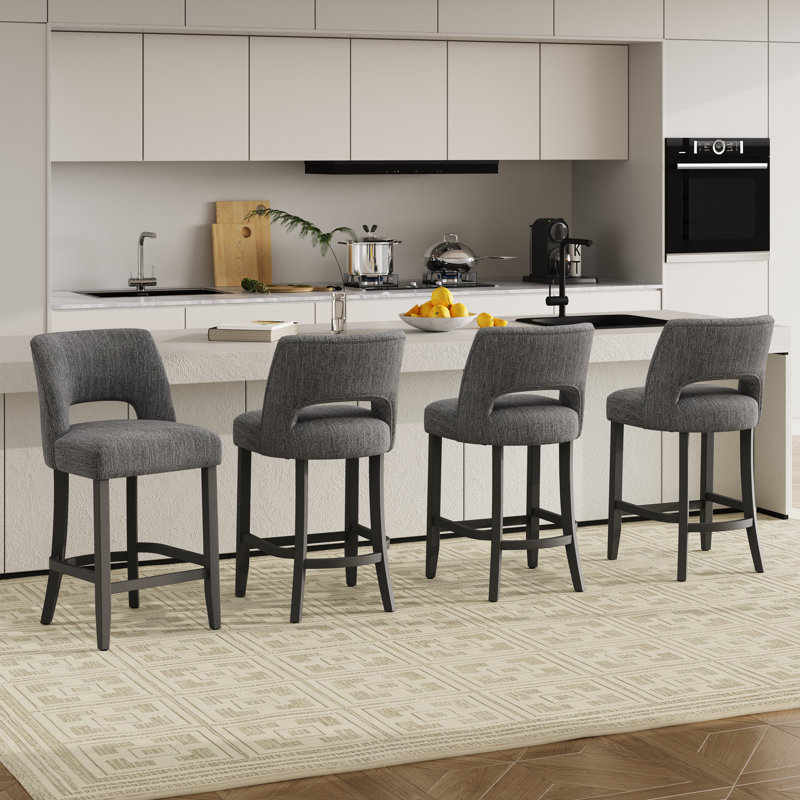 Upholstered Counter Height Bar Stool With Solid Wood Legs Set Of 4, 4, Dark Gray