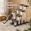 4 Step Pet Stairs for Bed, Grey Dog & Cat Ladder with Sisal Scratching Posts, Particle Board Faux Fur Pet Step for Small Pets