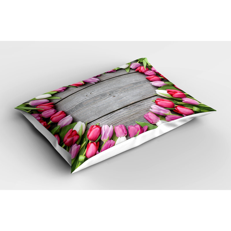 Pink Green Umber Tulip Frame Microfiber Pillow Shams, 2 Pack